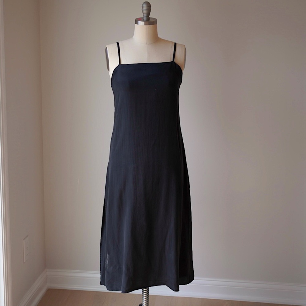 Zara Black Drapey Slip Dress - Midi Length - Size M